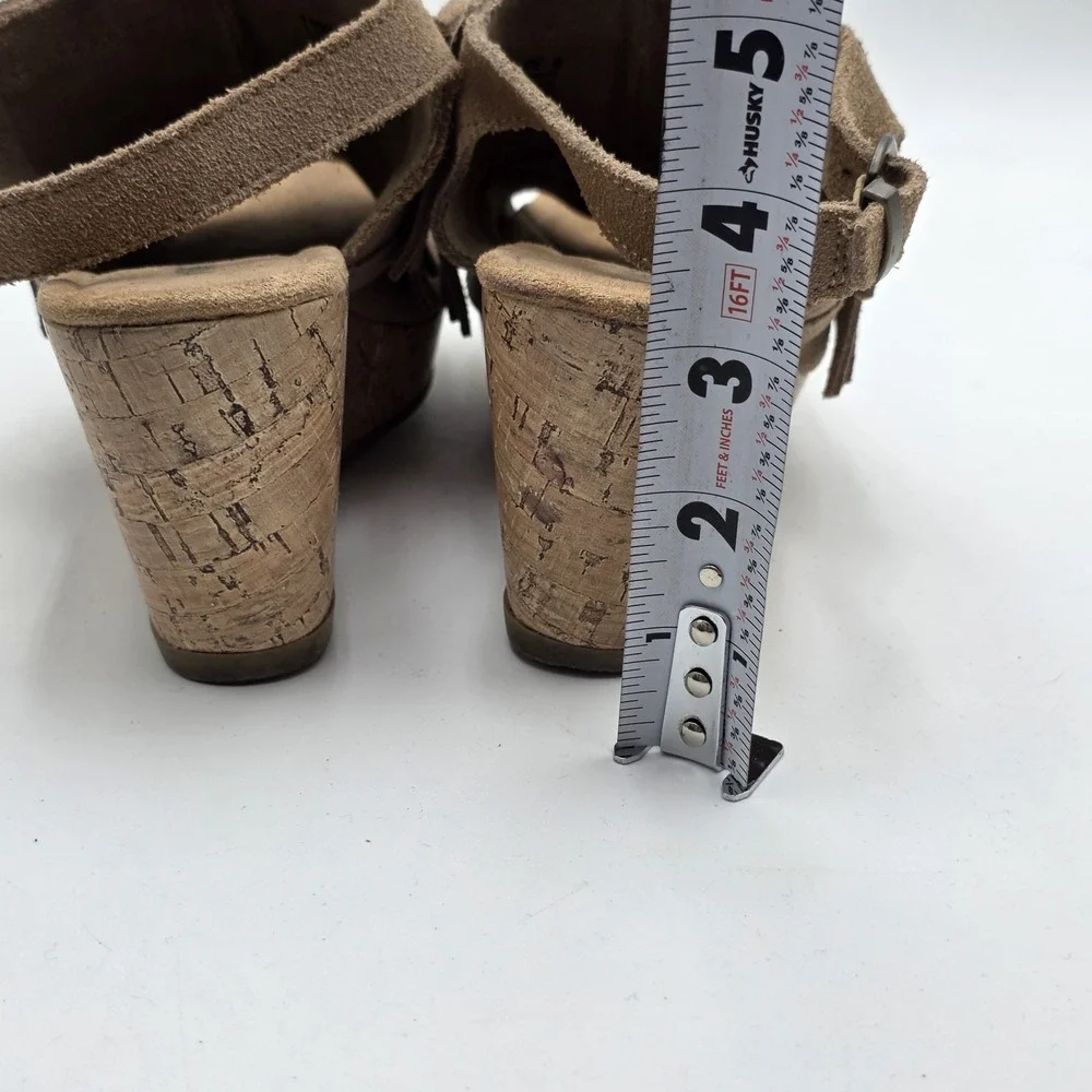 Minnetonka Ashley Fringe Espadrille Wedge Sandals US Size 6 M Taupe Brown Boho